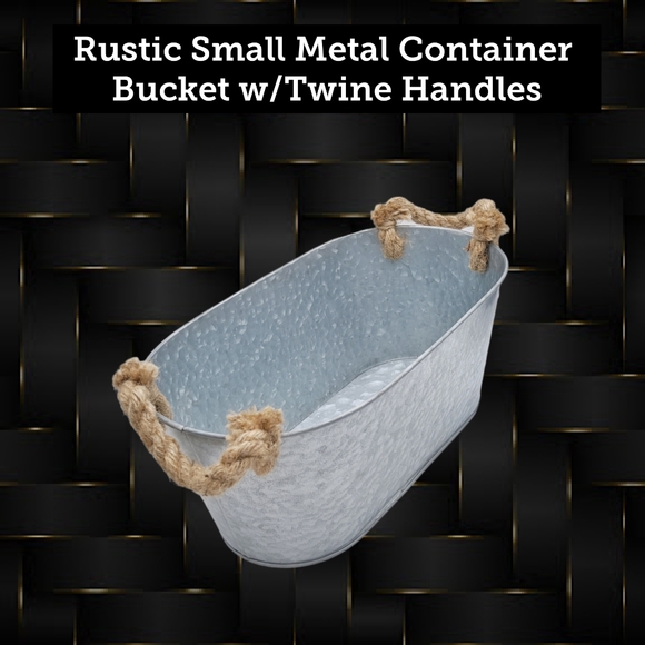 Rustic Design Small Metal Container Bucket w/Twine Handles - Picture 3 of 5